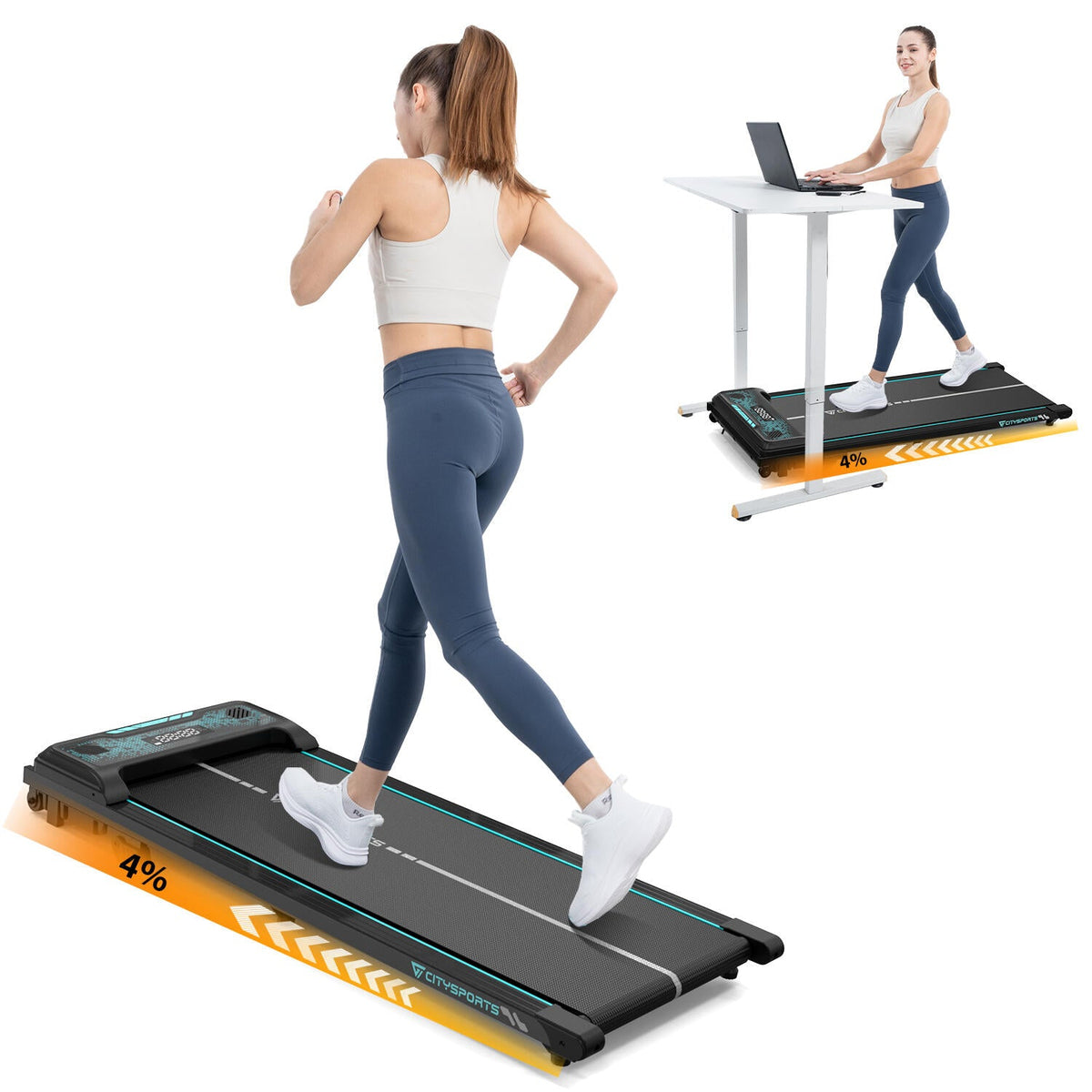 Walking Treadmill Tilt up to 4%. WP6,440W,6.0km/h,Bluetooth,Remote Control