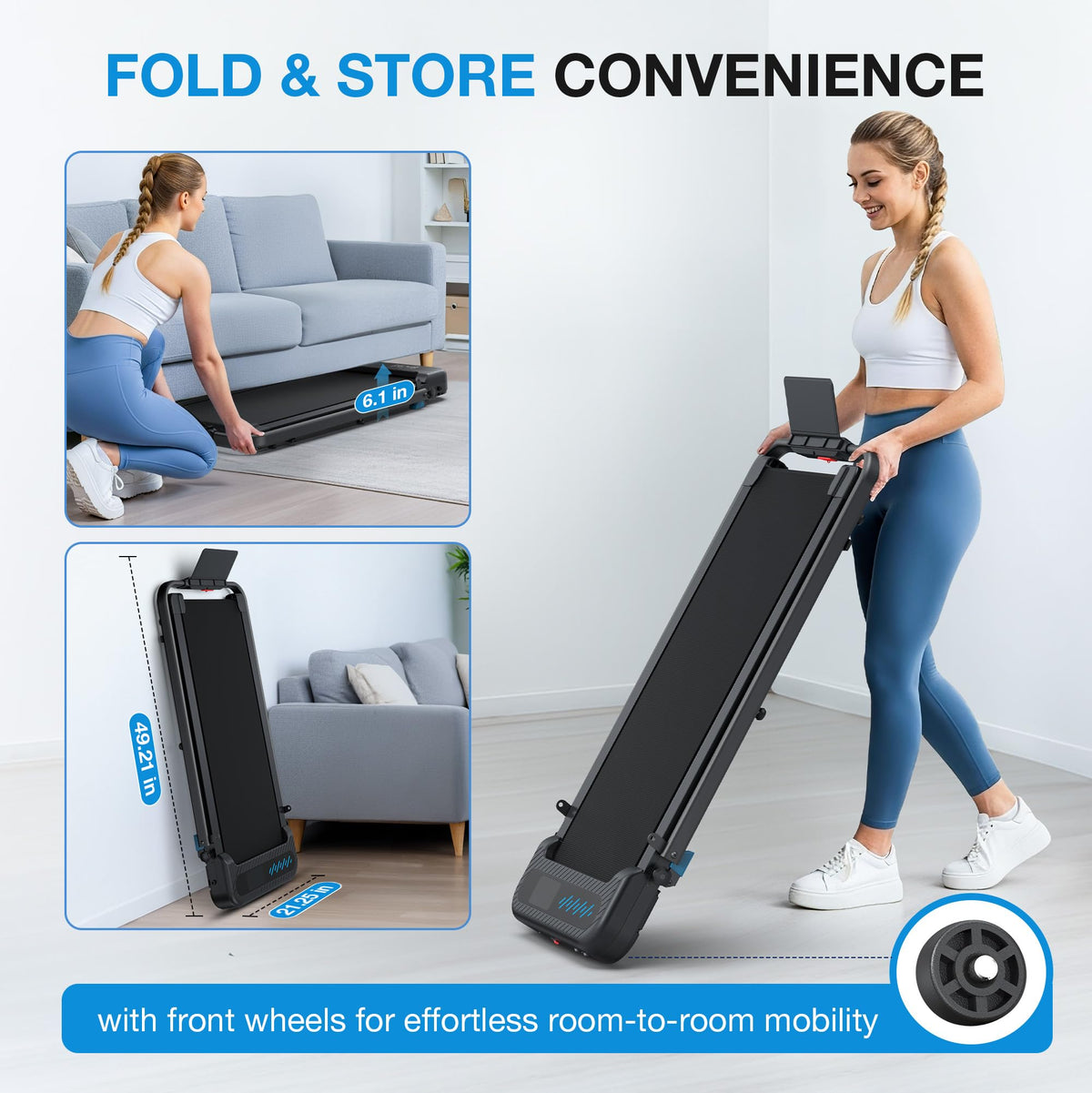 Wellfit Folding Treadmill for Home, Walking Pad with Incline and Handle Bar | 320+Lbs Capacity,under Desk Treadmill for Home Small Office,low Noise Treadmills with Smart Voice Control for Jogging Running