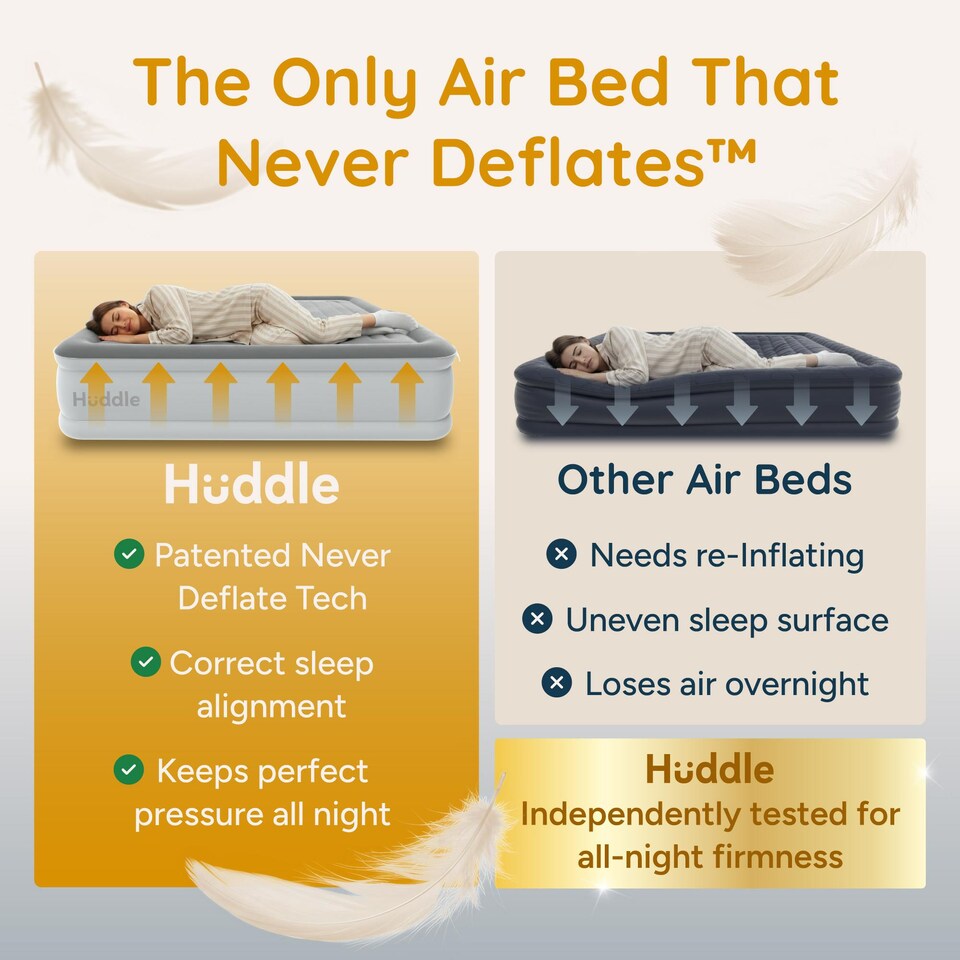 Huddle Dual Built in Pump NEVER DEFLATE Air BED Single Waterproof Mattress New
