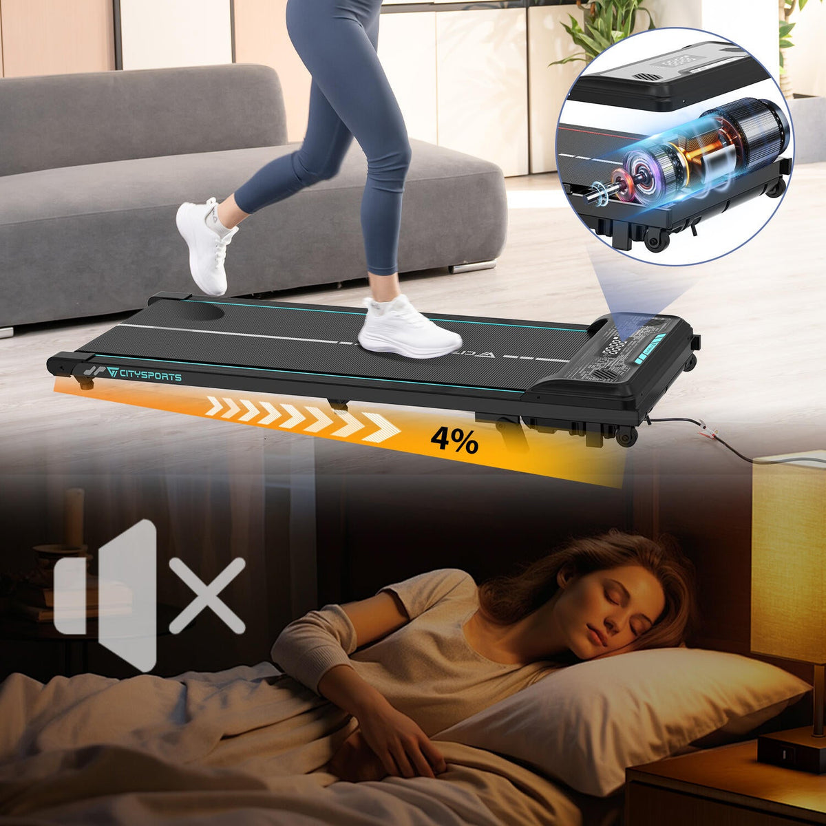 Walking Treadmill Tilt up to 4%. WP6,440W,6.0km/h,Bluetooth,Remote Control