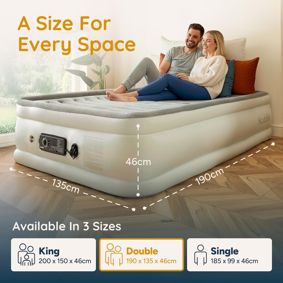 Huddle Dual Built in Pump NEVER DEFLATE Air BED Single Waterproof Mattress New