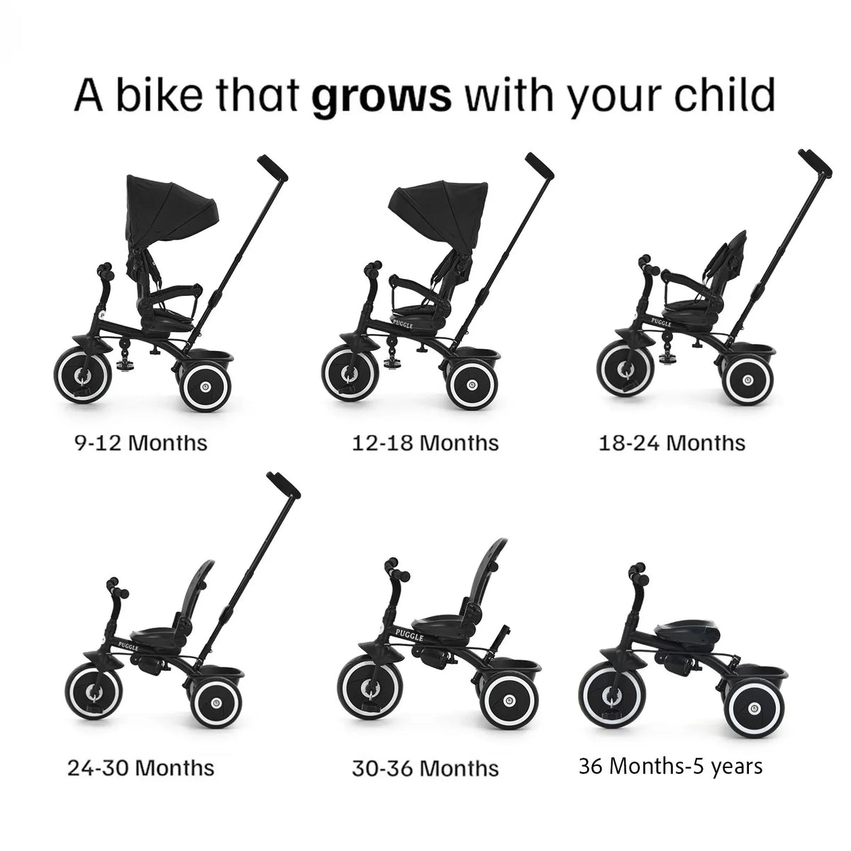 Easy Twist 6-in-1 Folding Trike with Parent Handle - Midnight Black (9 Months - 5 Years)