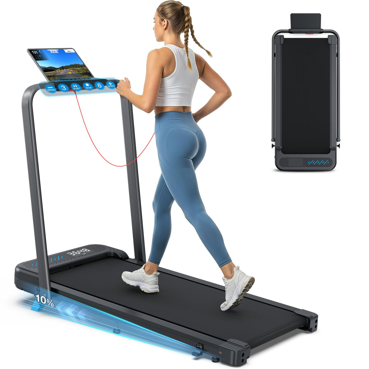 Wellfit Folding Treadmill for Home, Walking Pad with Incline and Handle Bar | 320+Lbs Capacity,under Desk Treadmill for Home Small Office,low Noise Treadmills with Smart Voice Control for Jogging Running