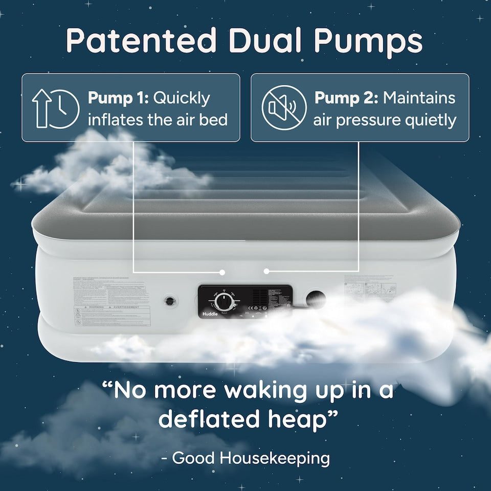 Huddle Dual Built in Pump NEVER DEFLATE Air BED Single Waterproof Mattress New